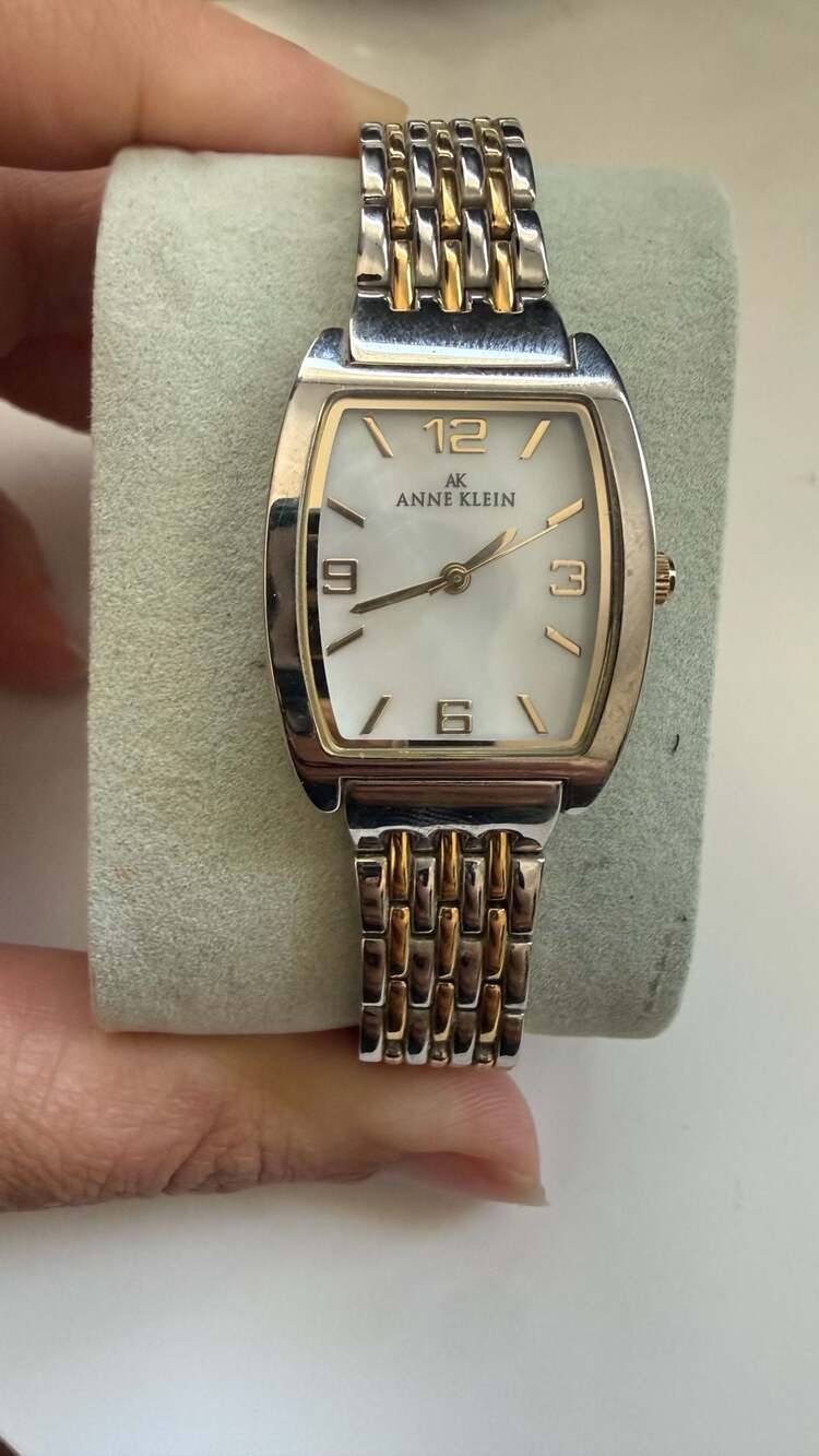Anne Klein Women's Two-Tone Square Case Watch with Mother of Pearl Dial